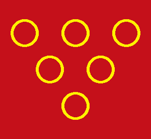 Arms Image: Gules, six annulets in pile or
